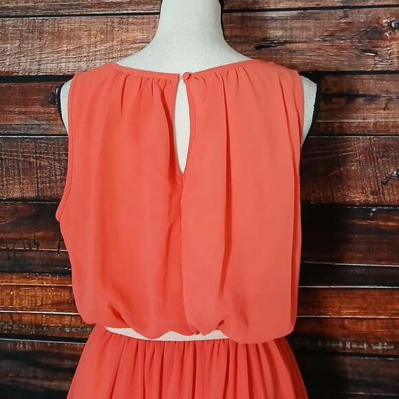 Double Zero Dress Large Belted Elastic Waist Flowy Sheer Lined Hi Low Keyhole - Picture 7 of 11